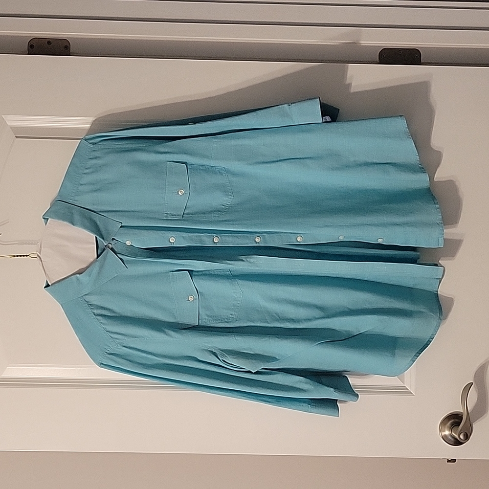 St. Johns Bay, 3XL, Blue, 1/2 Sleeve/rollup Women's button down shirt